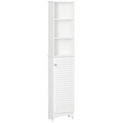 HOMCOM Tall Bathroom Storage Cabinet, Freestanding Linen Tower with 3-Tier Open Adjustable Shelf, White