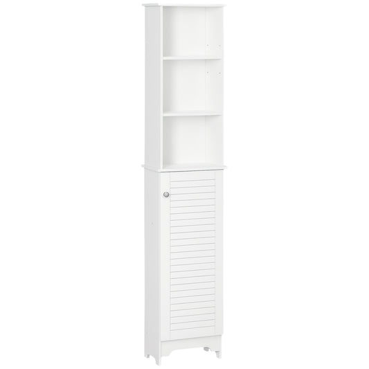 HOMCOM Tall Bathroom Storage Cabinet, Freestanding Linen Tower with 3-Tier Open Adjustable Shelf, White