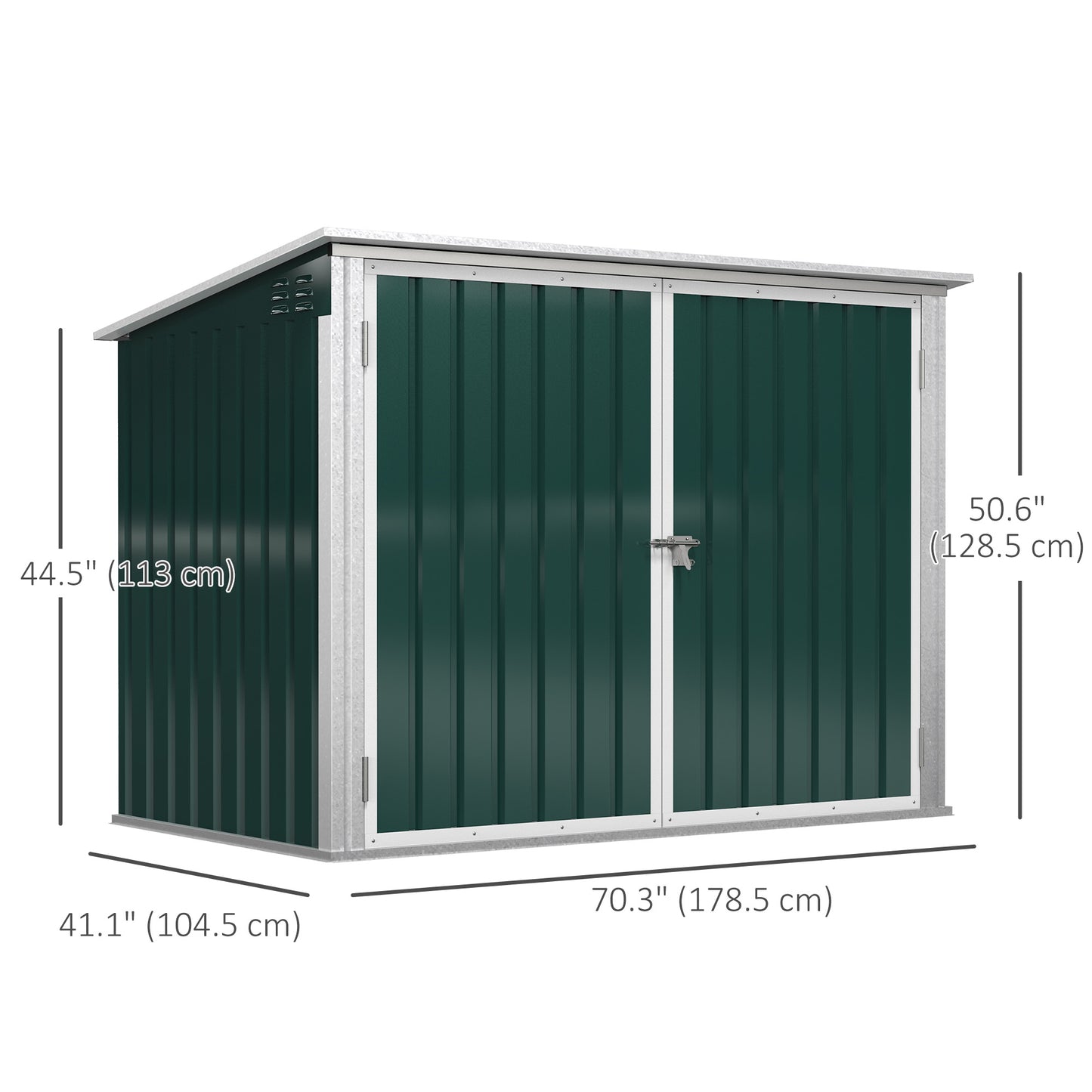 Outsunny Outdoor Metal Storage Shed Garden Garbage Can Organizer with Double Door and Vents for 2 Trash Cans, Dark Grey
