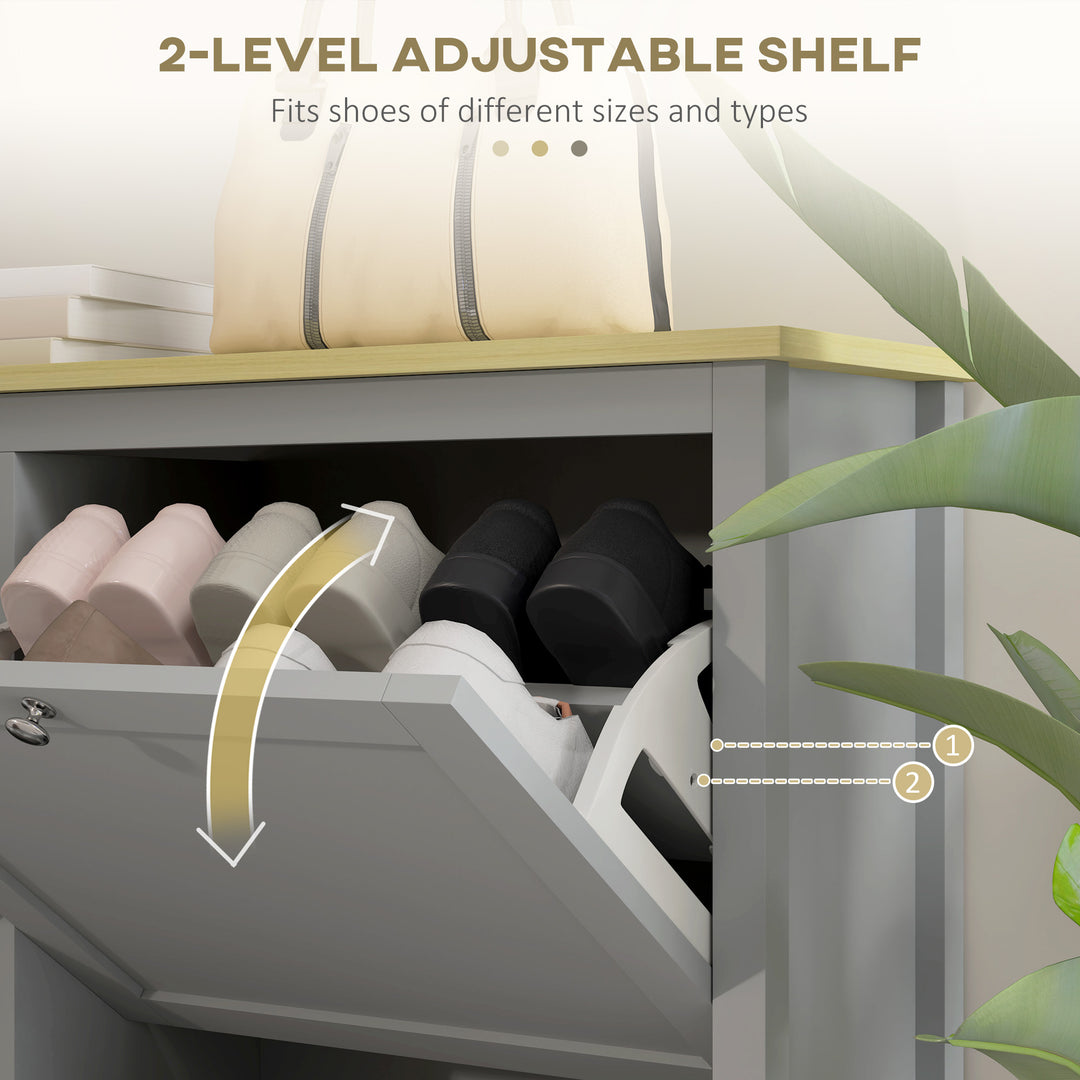 HOMCOM Entryway Shoe Storage Cabinet with 4 Flip Drawers, Adjustable Shelves, Narrow Shoe Cabinet for 20 Pairs of Shoes, Grey