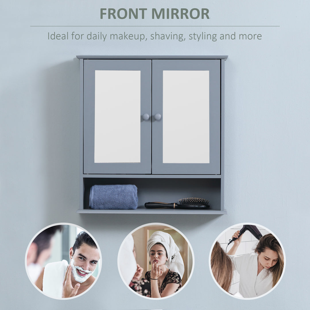 kleankin Medicine Cabinet, Wall-Mounted Bathroom Mirror Cabinet with Double Doors, Open Shelf, and Adjustable Shelf, Modern Bathroom Wall Cabinet, White