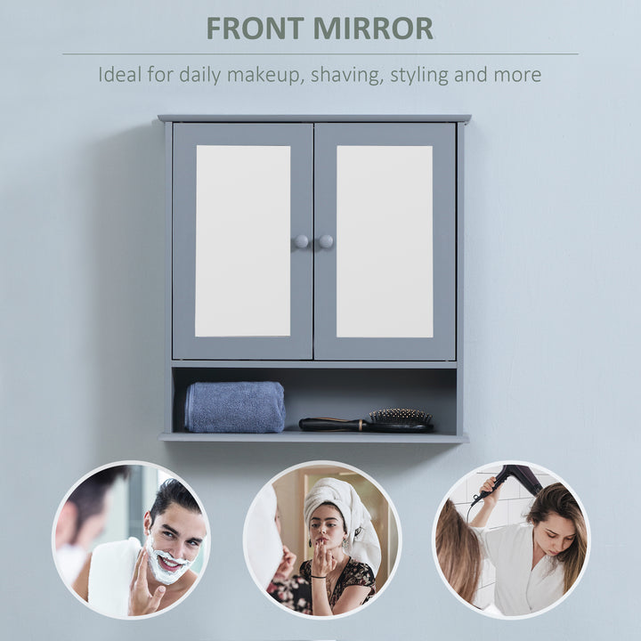 kleankin Medicine Cabinet, Wall-Mounted Bathroom Mirror Cabinet with Double Doors, Open Shelf, and Adjustable Shelf, Modern Bathroom Wall Cabinet, White