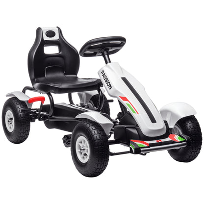 Aosom Pedal Go Kart for Kids, Pedal Car with Adjustable Bucket, Handbrake, 4 Rubber Wheels Powered Ride, White