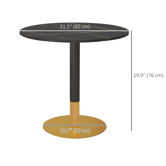 HOMCOM Round Dining Table, Modern Dining Room Table with Faux Marble Top, Steel Base, Space Saving Small Kitchen Table, Black