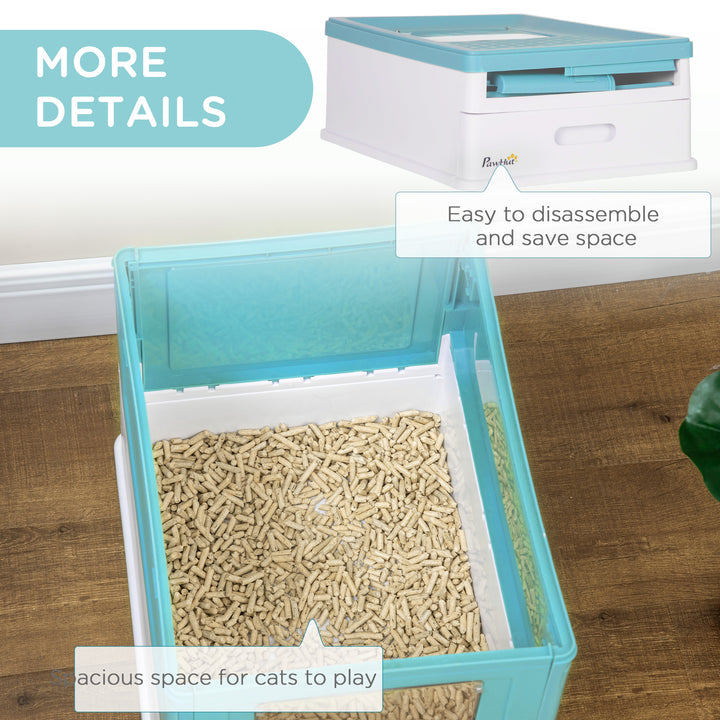 PawHut Top Entry Enclosed Kitty Litter Box with Scoop, Tray, Front Entry, Large Space, Foldable, Portable, Grey