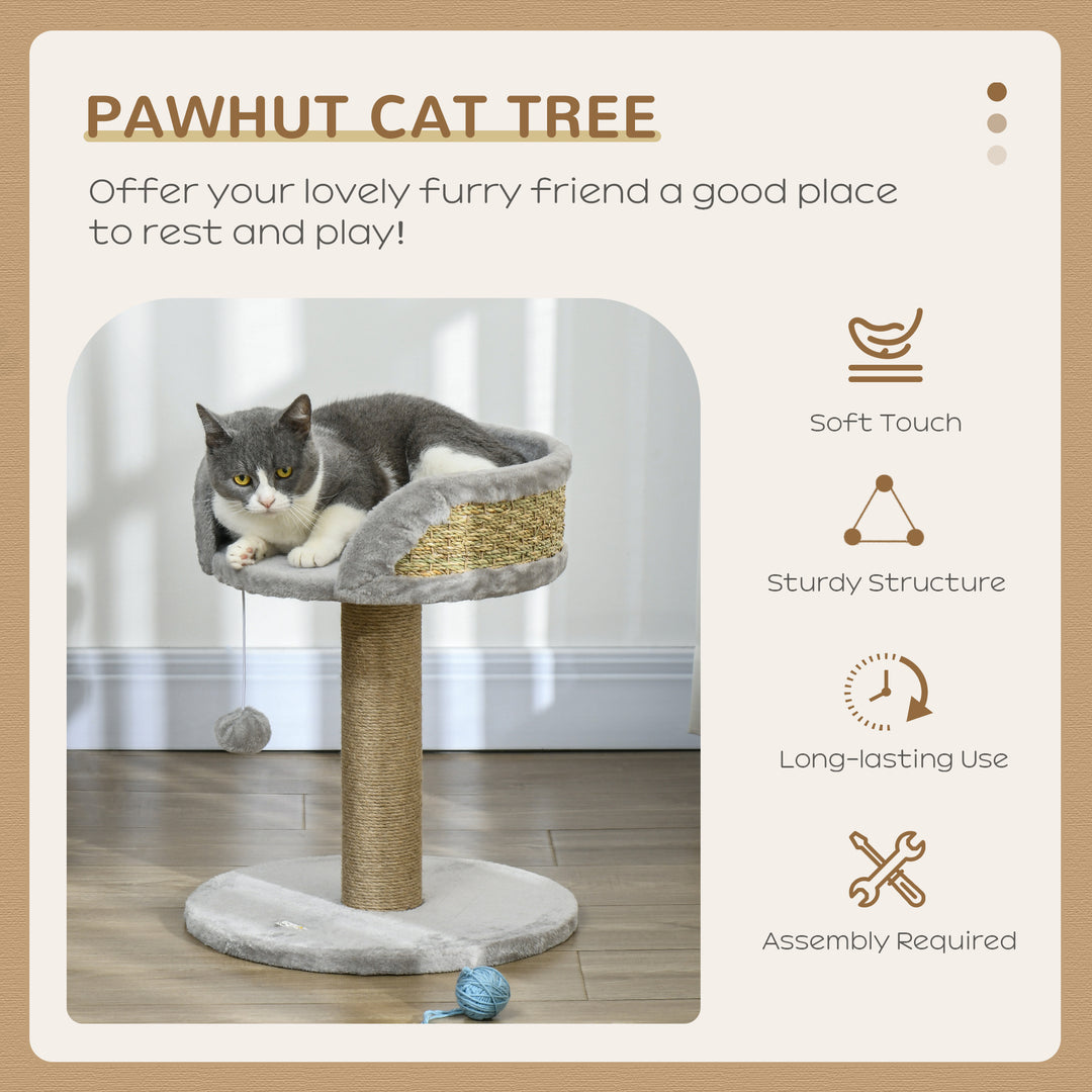 PawHut Cat Tree with Scratching Post, Toy Ball, Perch, Small Cat Tower for Indoor Cats - 16" x 16" x 19", Grey