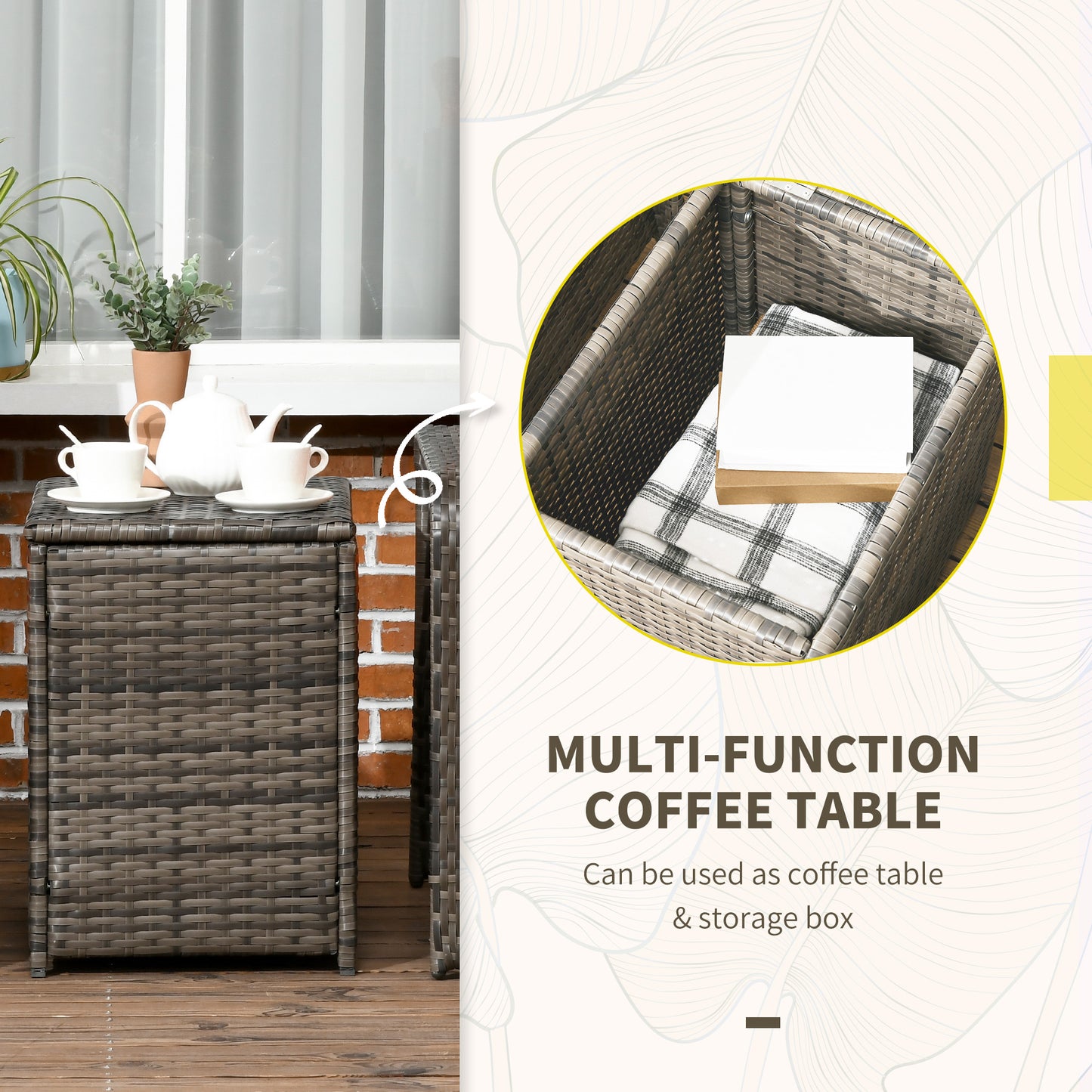 Outsunny 3 Pieces Wicker Patio Furniture Set, Rattan Bistro Set with Storage Coffee Table and Thickened Cushions, Outdoor Conversation Set for Garden, Porch, Balcony, Red