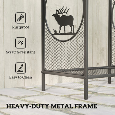 Outsunny Firewood Rack Outdoor, 19" Heavy Duty Metal Fireplace Log Holder with Mesh Sides and Decorative Deer Patterns