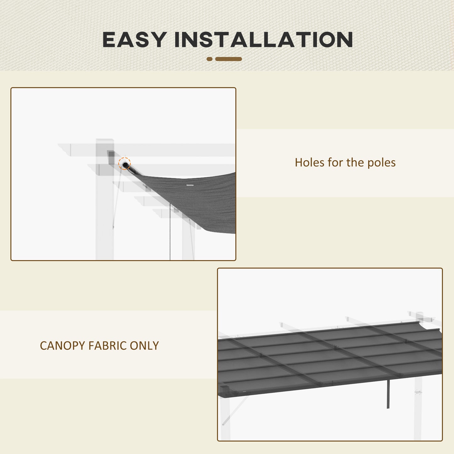 Outsunny Retractable Pergola Canopy Cover Replacement for 10' x 13' Pergola, Dark Grey