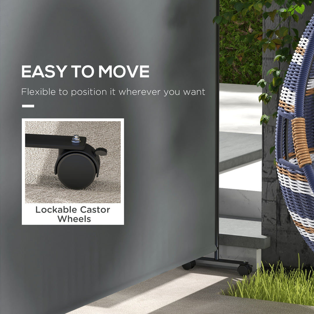 Outsunny Outdoor Room Divider with Castor Wheels, Rolling Privacy Screen for Patio Backyard Pool Hot Tub, 6ft Tall