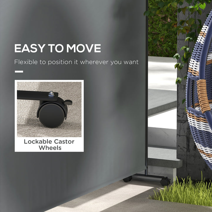 Outsunny Outdoor Room Divider with Castor Wheels, Rolling Privacy Screen for Patio Backyard Pool Hot Tub, 6ft Tall