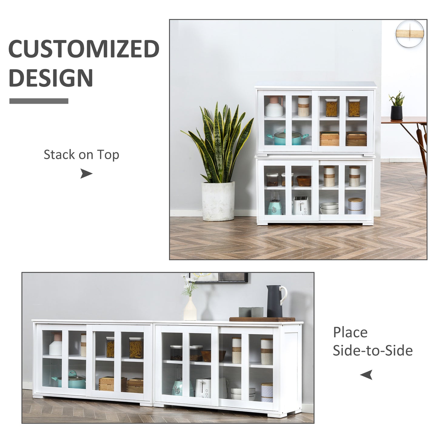 HOMCOM Kitchen Sideboard, Stackable Storage Cabinet, Sliding Glass Door Console, Serving Buffet for Kitchen & Dining Room