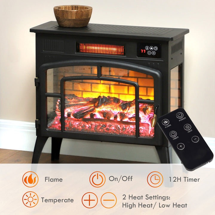 HOMCOM Electric Fireplace Stove, Infrared Fireplace Heater with Realistic Flame, Adjustable Temperature, 1500W, Black