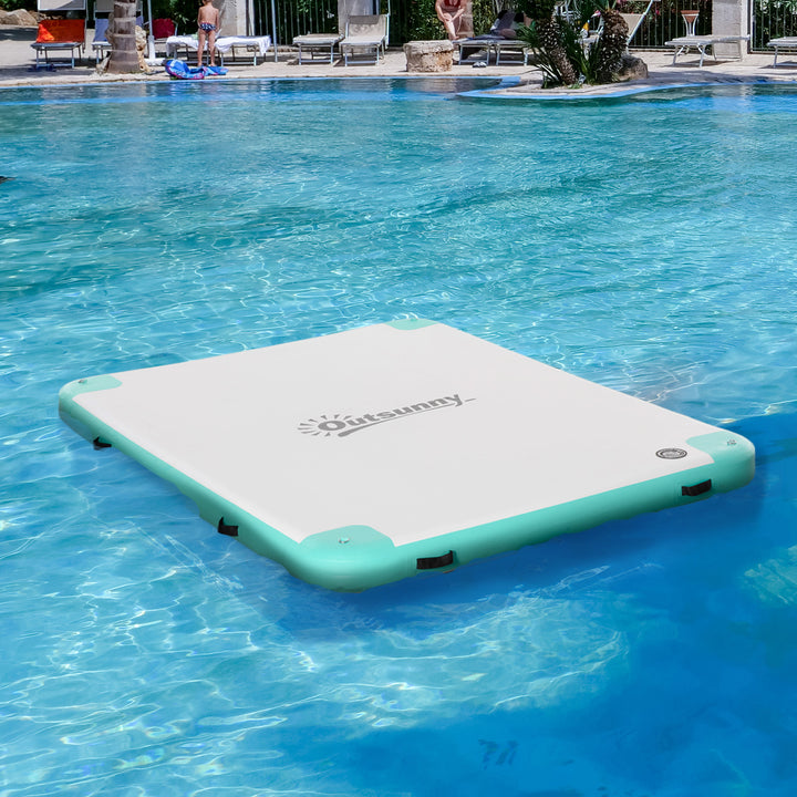 Outsunny 8' x 6' Water Floating Dock, Rafting Inflatable Island with Air Pump and Backpack for Pool, Beach, Ocean, Blue & Green