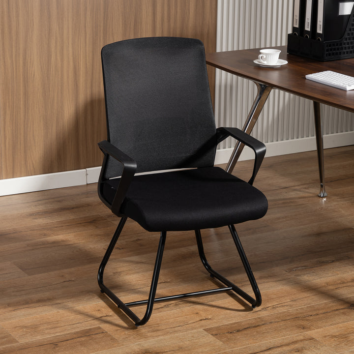 HOMCOM Waiting Room Chair, Desk Chair No Wheels with Mesh Back, Lumbar Support, Metal Base for Reception Room, Conference Room