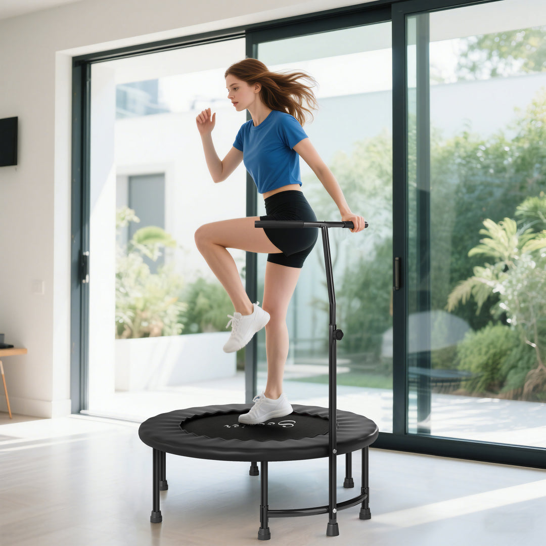 Soozier 39" Mini Exercise Trampoline w/ Adjustable T-Bar Indoor Fitness Rebounder Black