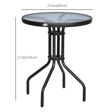 Outsunny 24" Patio Table Round Tempered Glass Top Outdoor Dining Steel Frame Backyard