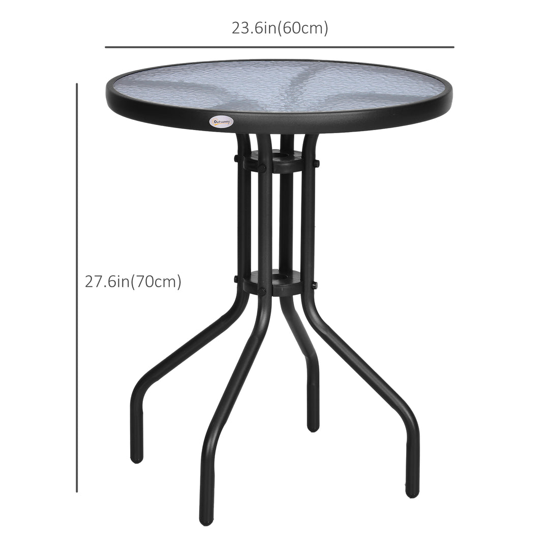Outsunny 24" Patio Table Round Tempered Glass Top Outdoor Dining Steel Frame Backyard