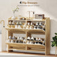 HOMCOM 4 Flip-Drawer Shoe Cabinet, Shoe Storage Cabinet with Rattan Doors and Adjustable Shelves, Holds 16 Pairs, Natural