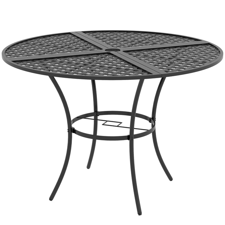 Outsunny 42" Round Outdoor Dining Table for 4 Persons, Metal Patio Dining Table with Umbrella Hole for Backyard, Lawn, Balcony