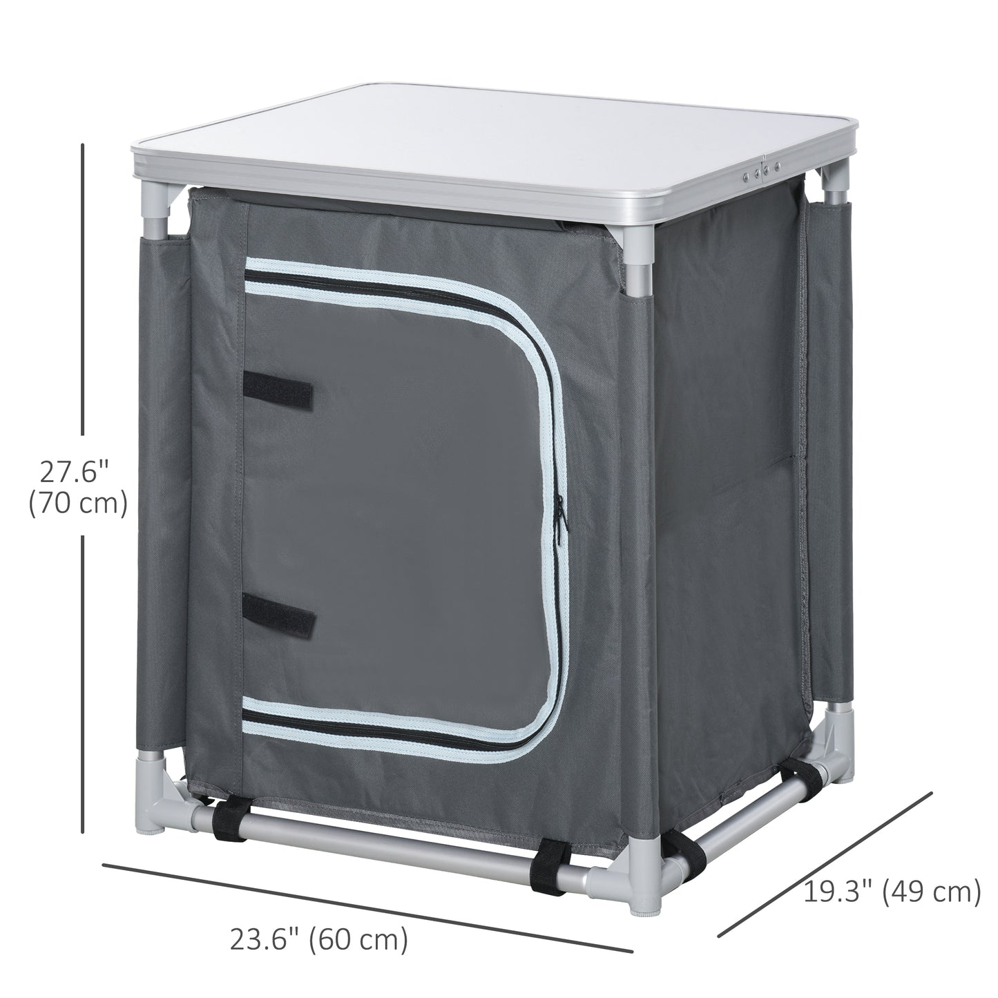 Outsunny Camping Kitchen Station, Aluminum Camping Table Cook Cupboard with 2-Shelf and Carrying Bag for BBQ Party Picnics, Grey