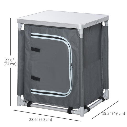Outsunny Camping Kitchen Station, Aluminum Camping Table Cook Cupboard with 2-Shelf and Carrying Bag for BBQ Party Picnics, Grey
