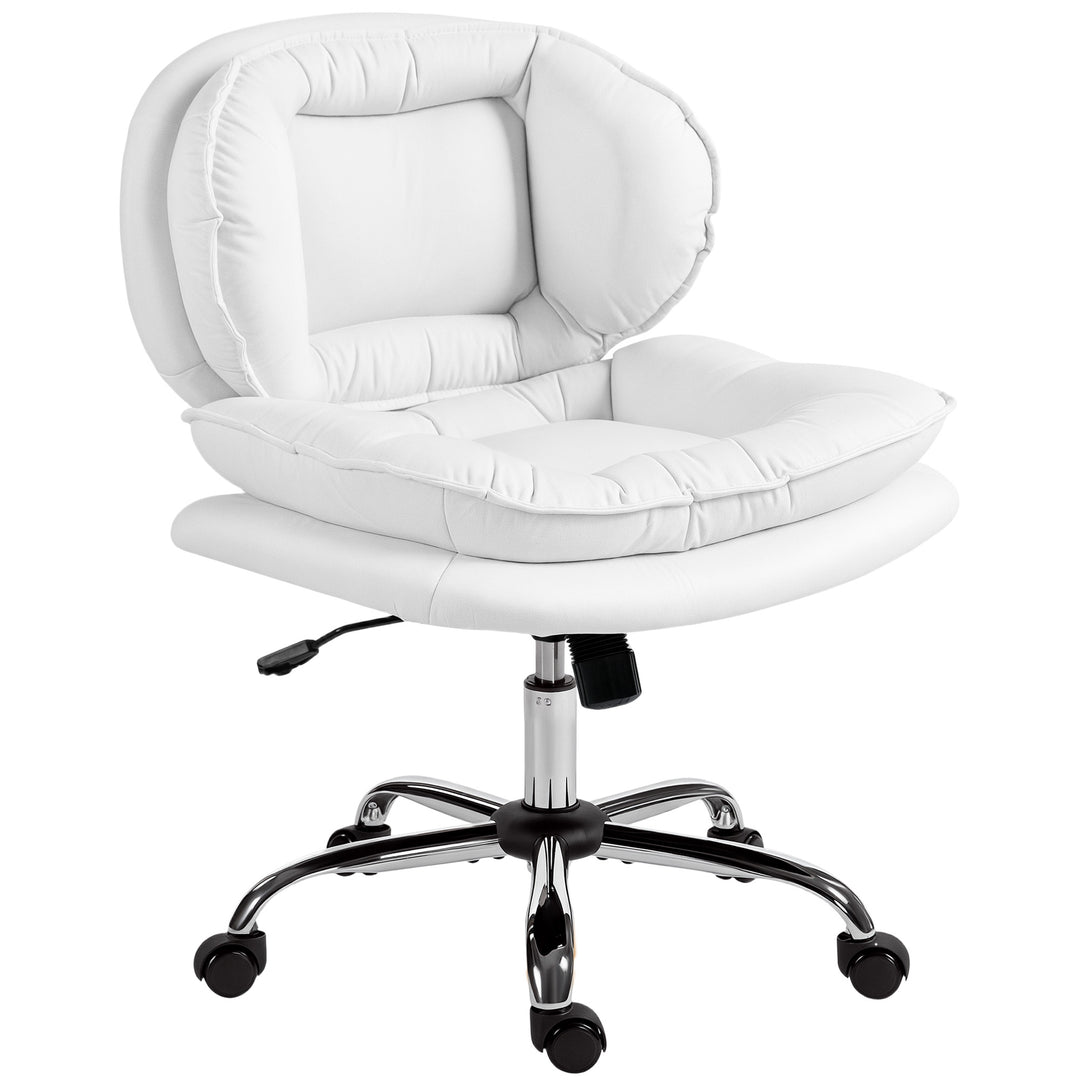 HOMCOM Criss Cross Chair, Swivel Wide Office Chair with Leathaire Upholstery, Tilting, No Arm, White