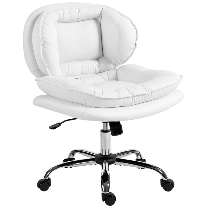 HOMCOM Criss Cross Chair, Swivel Wide Office Chair with Leathaire Upholstery, Tilting, No Arm, White