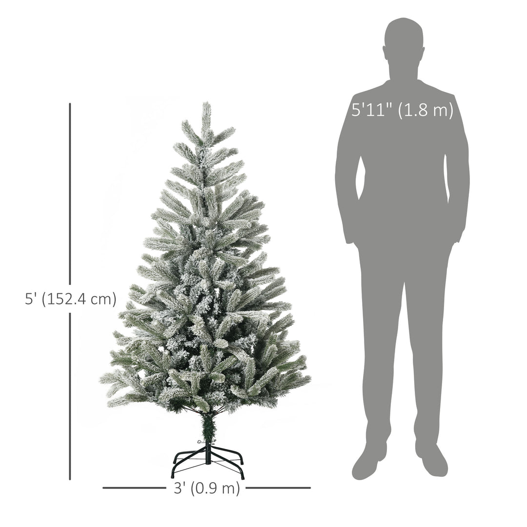 HOMCOM 5ft Artificial Snow-Flocked Tree Holiday Home Indoor Christmas Decoration with Metal Feet, Green