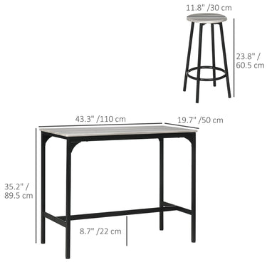 HOMCOM 5-Piece Counter Height Bar Table and Chairs, Dining Table and Chairs Set for 4, Pub Table and Chairs