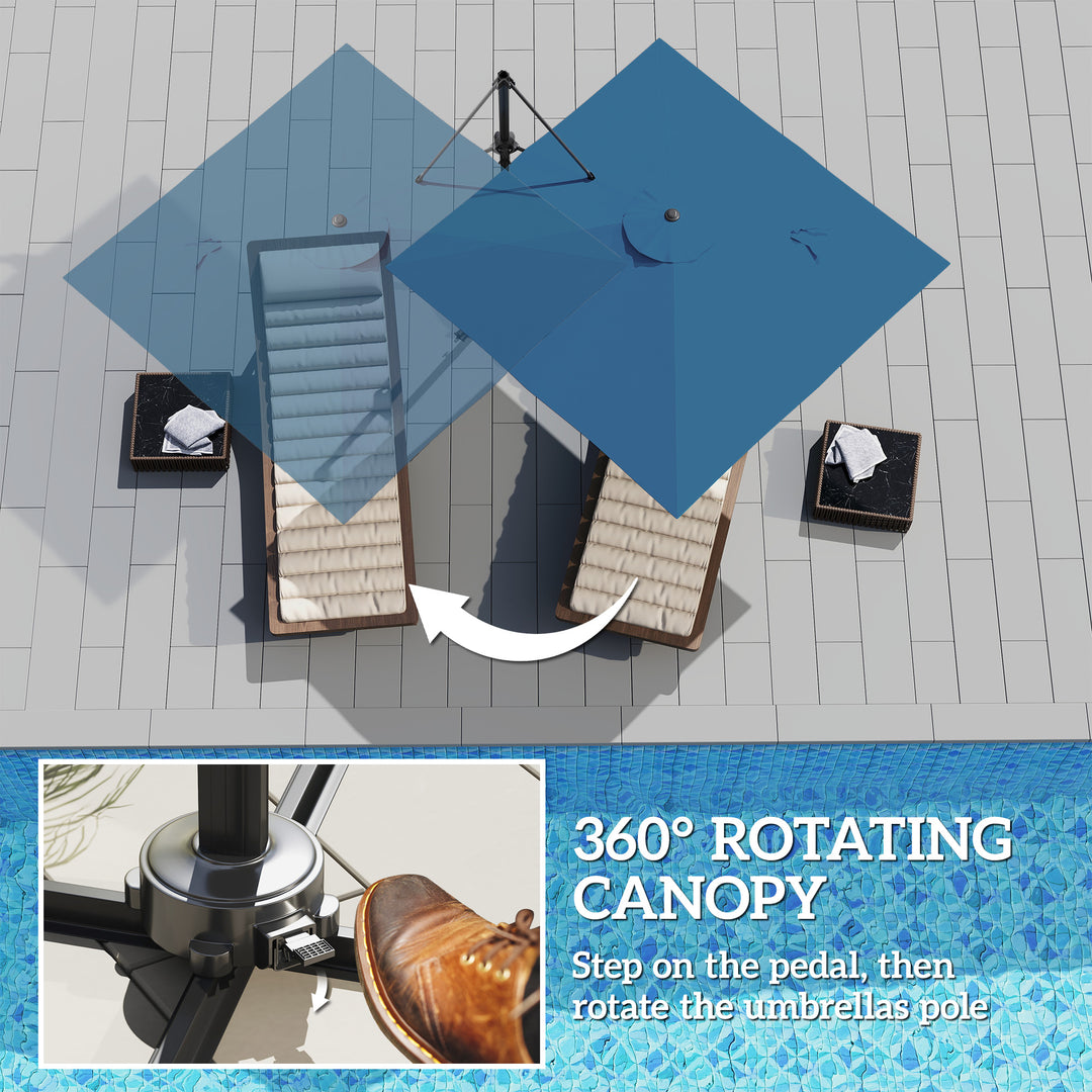 Outsunny 8'x8' Square Patio Hanging Offset Umbrella, Outdoor Cantilever Parasol w/ Cross Base, Cream White