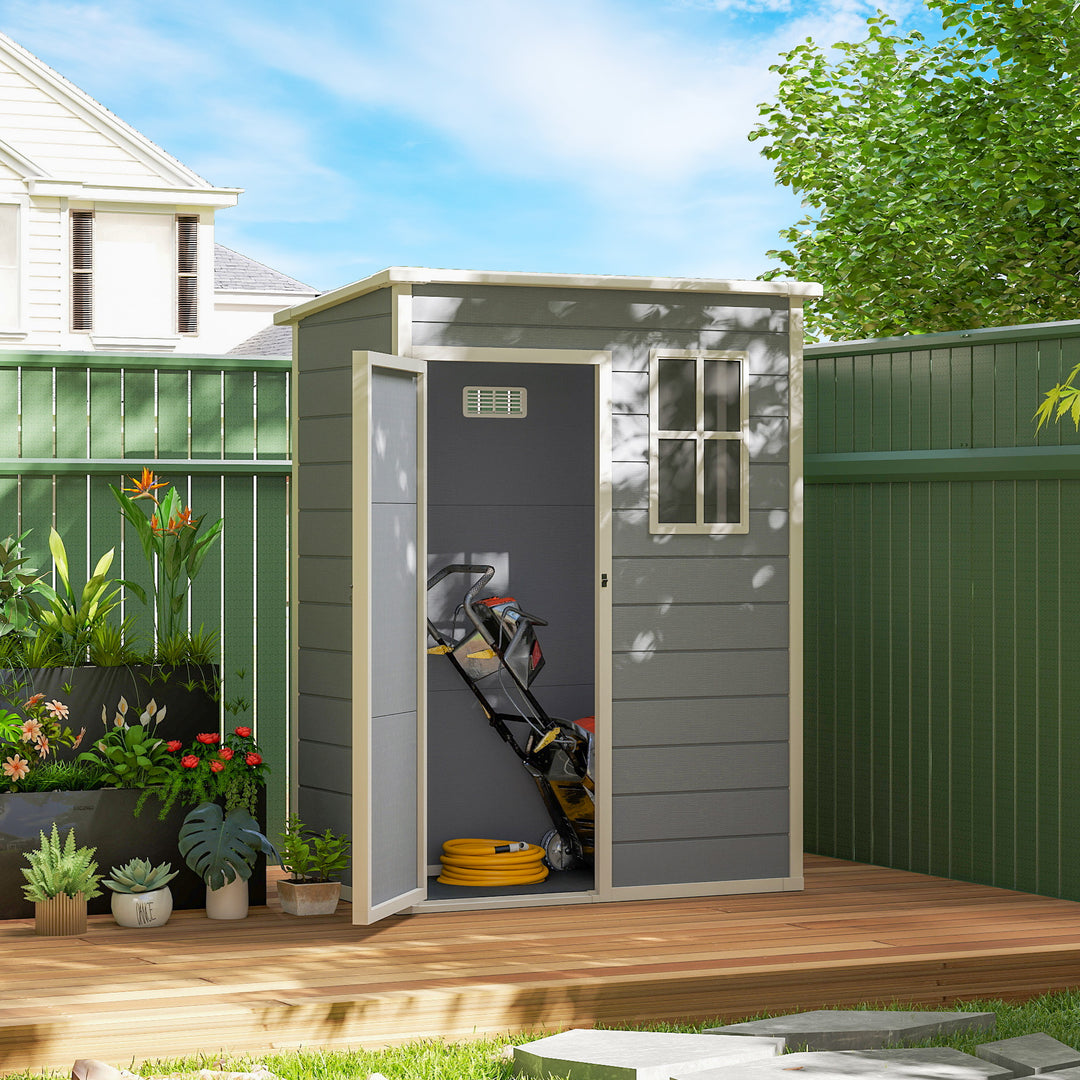 Outsunny 5 x 3FT Garden Shed with Floor, Outdoor Storage Shed with Lockable Door, Window and Vent for Backyard, Patio, Grey