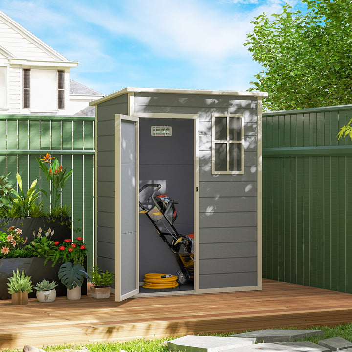 Outsunny 5 x 3FT Garden Shed with Floor, Outdoor Storage Shed with Lockable Door, Window and Vent for Backyard, Patio, Grey