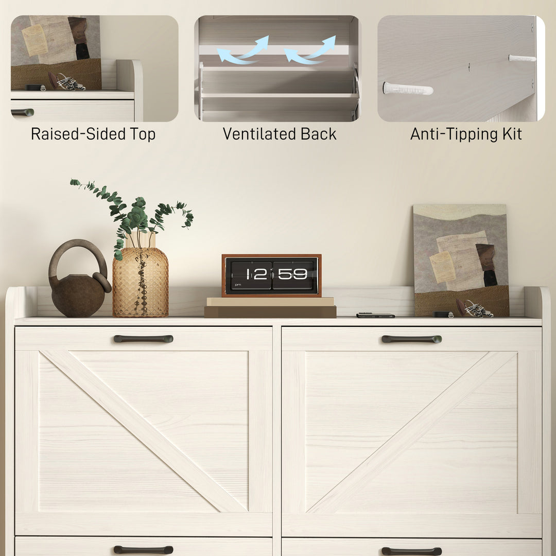 HOMCOM Narrow Shoe Storage Cabinet with 4 Flip Drawers, Adjustable Shelves, 16 Pair Farmhouse Shoe Cabinet, Rustic Brown