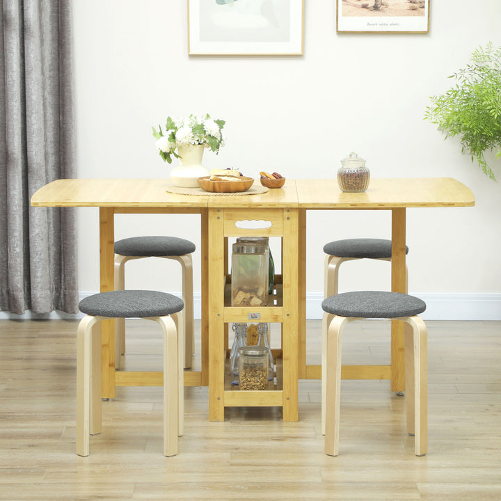 HOMCOM Stackable Wood Stools Set of 4, Stacking Kitchen Stools with Padded Seat for Dining Room, Living Room, Cream White