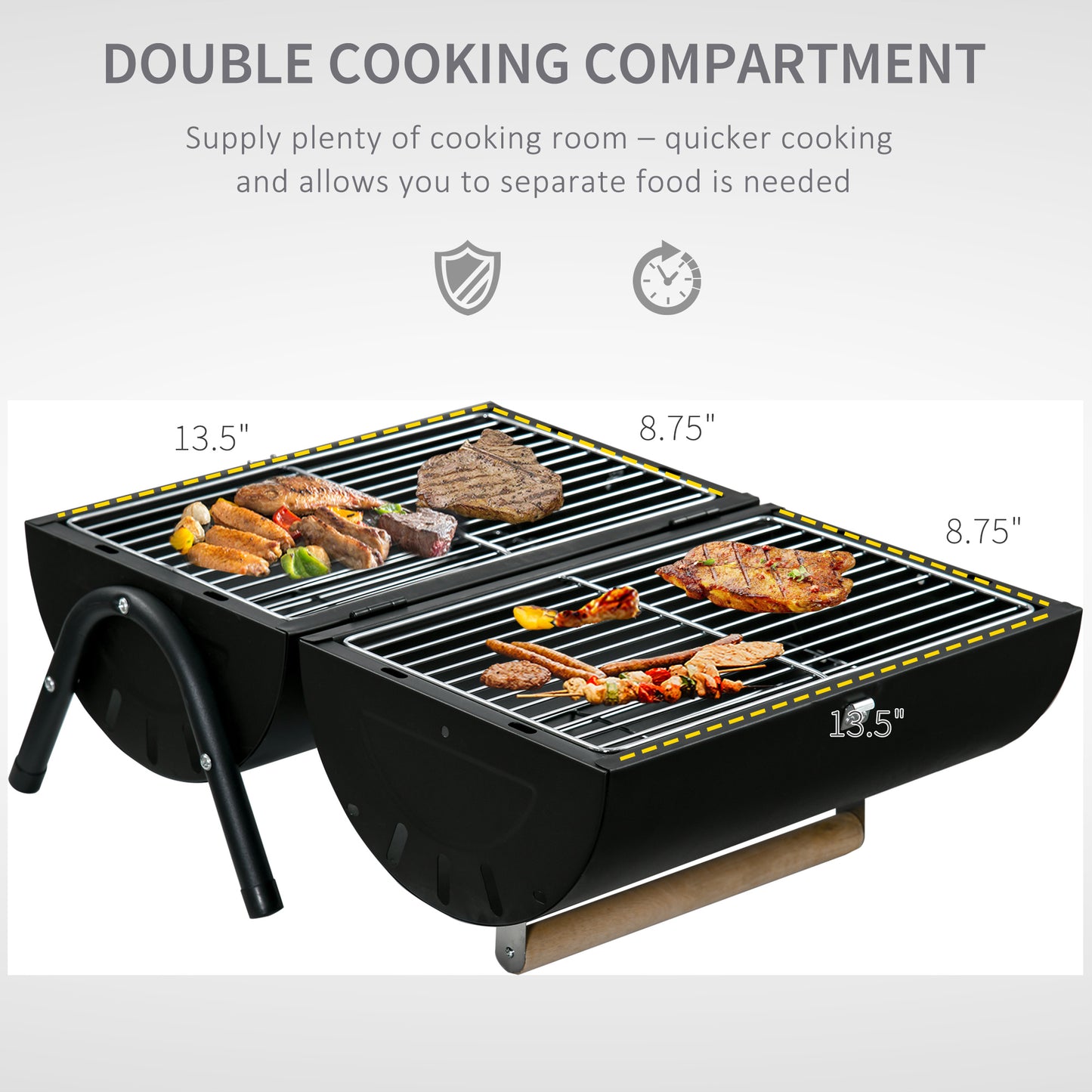 Outsunny 23" Portable Tabletop Steel Charcoal Grill Foldable Outdoor BBQ Camping Picnic Cooker Barbecue Smoker with Air Vent Black