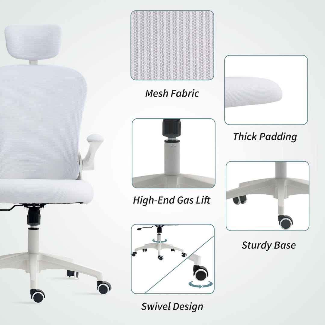 Vinsetto Office Chair, Mesh Computer Desk Chair with Adjustable Headrest, 4D Lumbar Support, Flip-up Arm, Grey