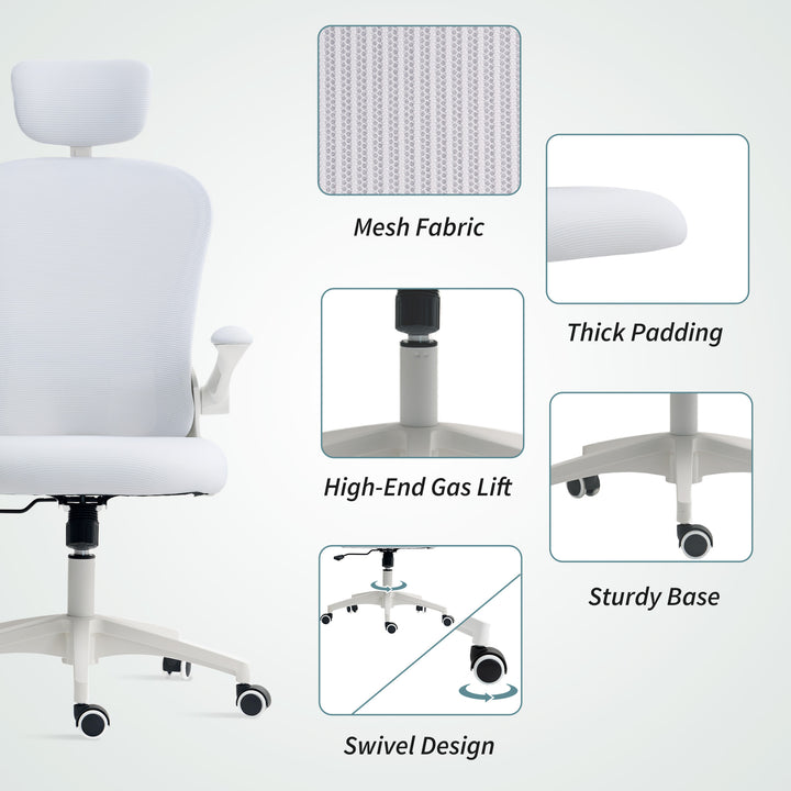 Vinsetto Office Chair, Mesh Computer Desk Chair with Adjustable Headrest, 4D Lumbar Support, Flip-up Arm, Grey