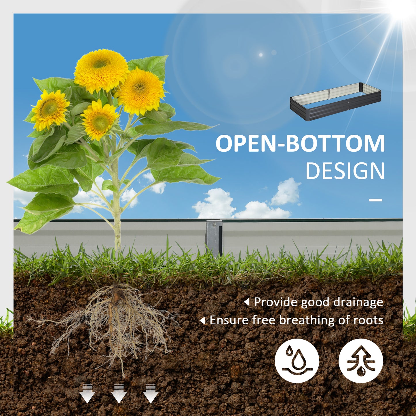 Outsunny 95" x 36" x 12" Galvanized Raised Garden Bed, Metal Elevated Planter Box for Growing Flowers, Herbs, Succulents, Grey