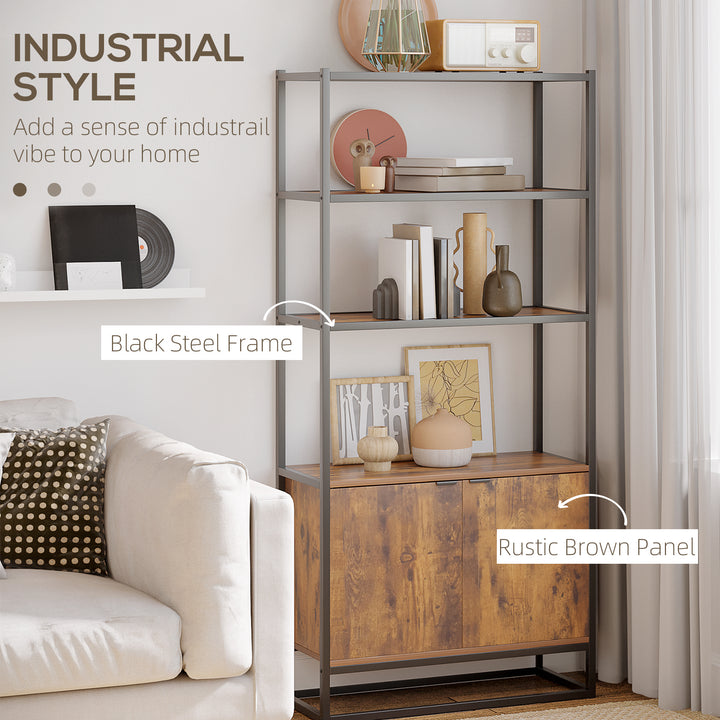 HOMCOM Storage Cabinet with 3 Open Shelves Cupboard Freestanding Tall Organizer Multifunctional Rack for Livingroom Bedroom Kitchen Rustic Brown