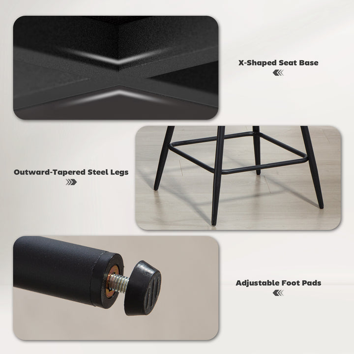 HOMCOM 26" Counter Height Barstools Set of 2, Upholstered Swivel Bar Stools with Backrests and Armrests, Dark Grey