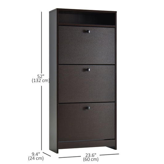 HOMCOM Slim Shoe Storage with 3 Flip Drawers and Adjustable Shelves Shoe Cabinet Organizer for 9 Pair, Coffee