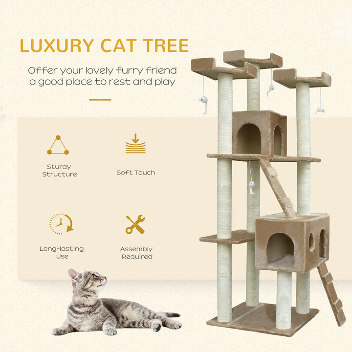 PawHut 71-Inch Cat Tree Furniture Pet Tower House with Scratch Post and Condo, Beige