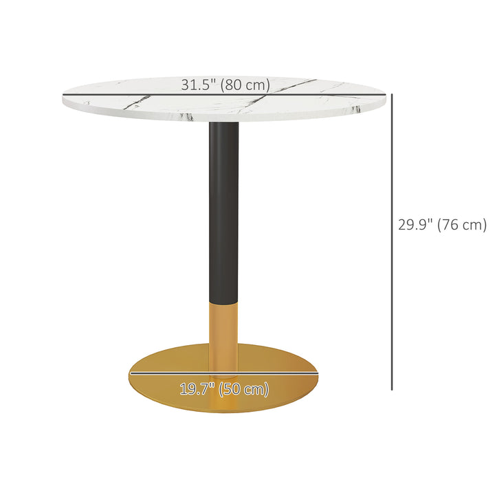 HOMCOM Round Dining Table, Modern Dining Room Table with Faux Marble Top, Steel Base, Space Saving Small Kitchen Table, Black