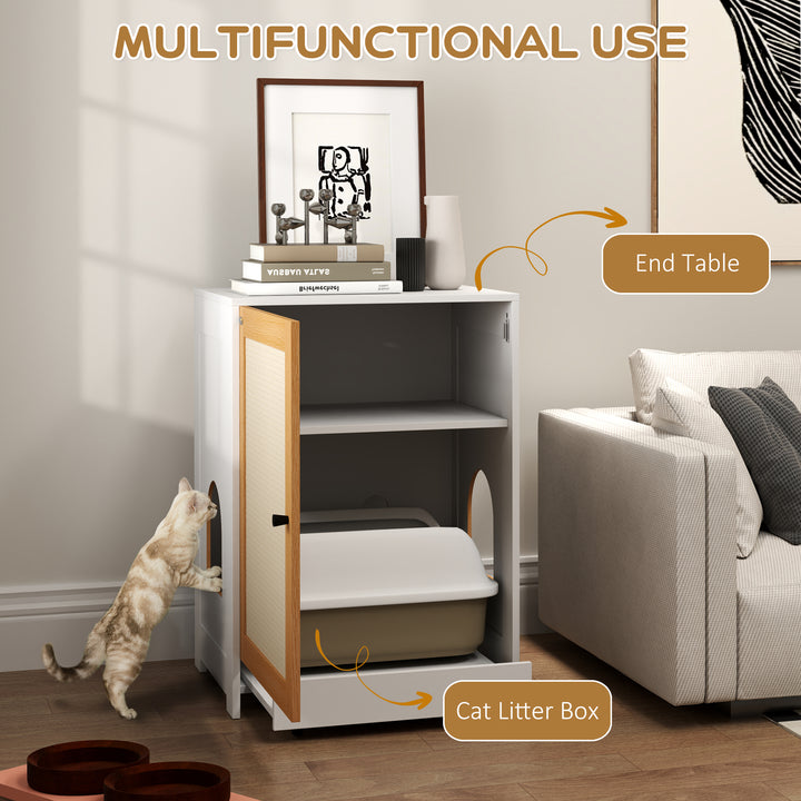 PawHut Cat Litter Box Enclosure, Hidden Litter Box Furniture with Pull-Out Tray, Storage Cabinet, Scratching Mat, Oak