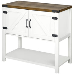 HOMCOM Farmhouse Kitchen Storage Cabinet, Free Standing Sideboard Console Table with Barn Doors, Bottom Shelf, White