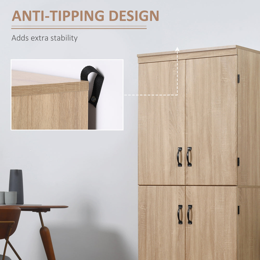 HOMCOM 70" 4-Door Storage Cabinet, Freestanding Pantry Cabinet with Adjustable Shelves for Living Room, Natural