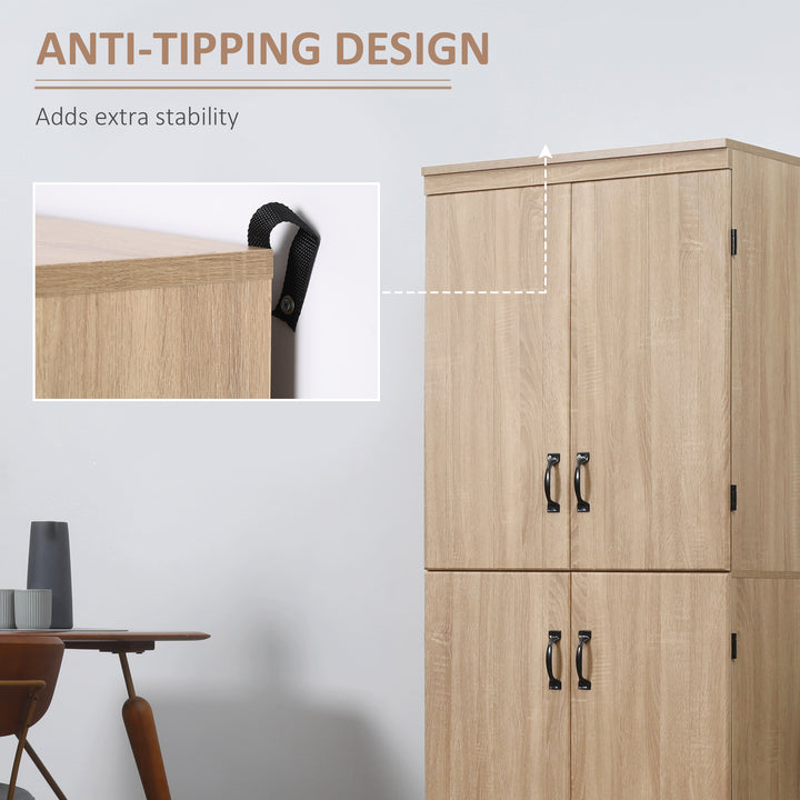 HOMCOM 70" 4-Door Storage Cabinet, Freestanding Pantry Cabinet with Adjustable Shelves for Living Room, Natural