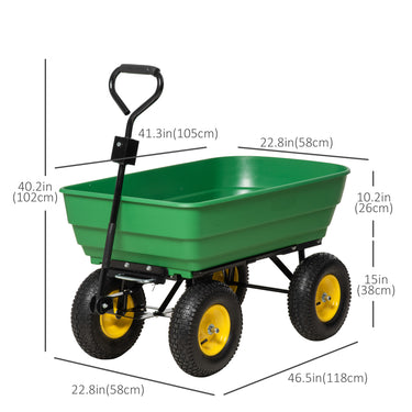 Outsunny Garden Dump Cart Heavy Duty 440lbs Wagon with Steel Frame and 12" Pneumatic Tires, Green