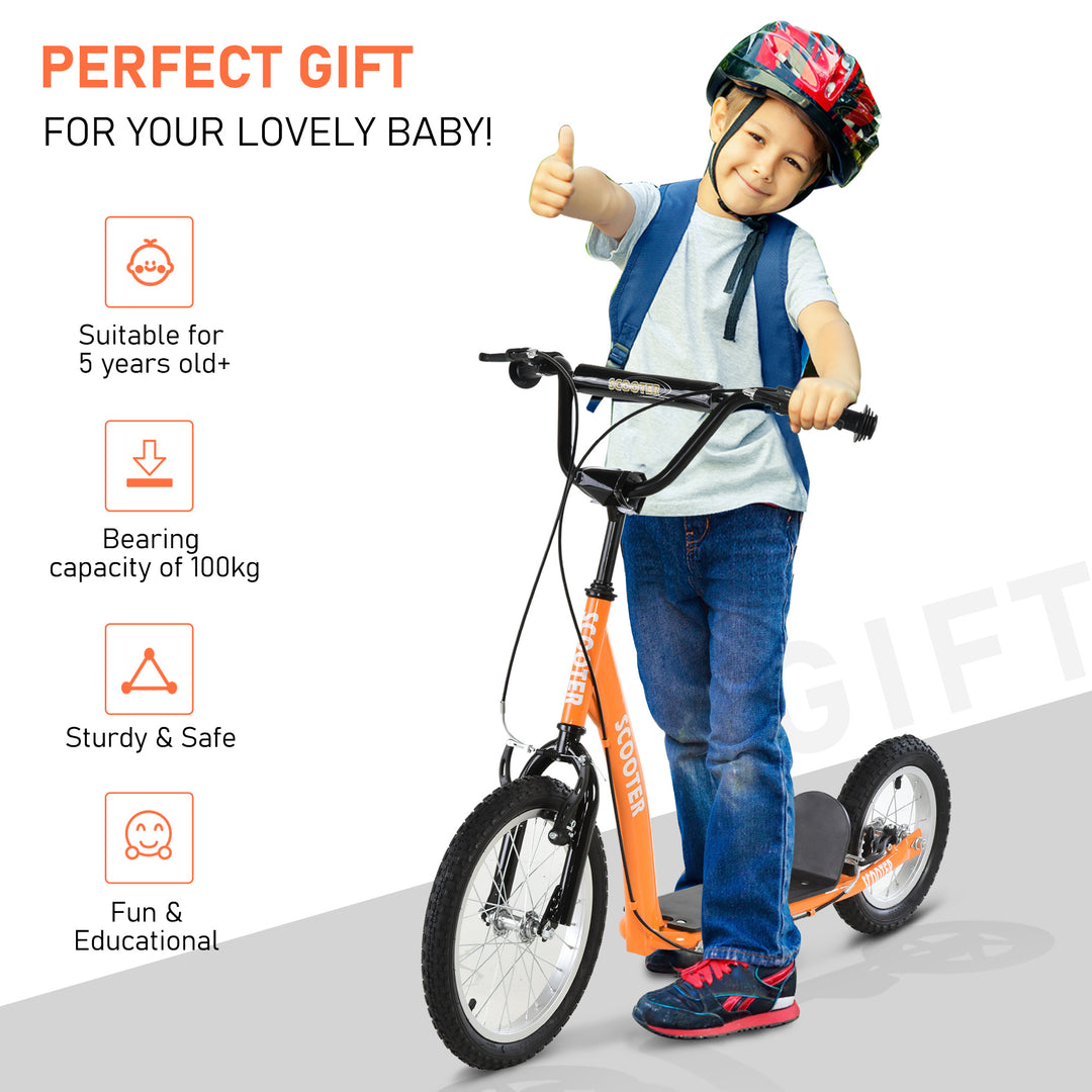 Aosom Kids Scooter with Adjustable Handlebar, Youth Kick Scooter with Dual Brakes, Inflatable Wheels, for Age 5+, Blue